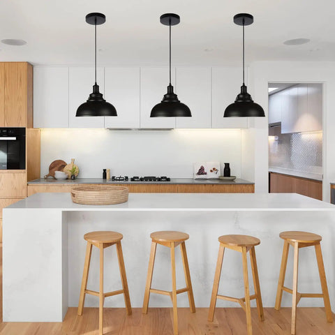 Dope Black Dome Industrial Farmhouse Pendant Lights Three Pack Hanging Ceiling Fixture For Kitchen Island Dining Room Foyer