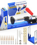 All Metal Pocket Hole Jig Drill Guide Kit For 15 Degree Angled Holes with laser etched accessories and tools for DIY carpenters.