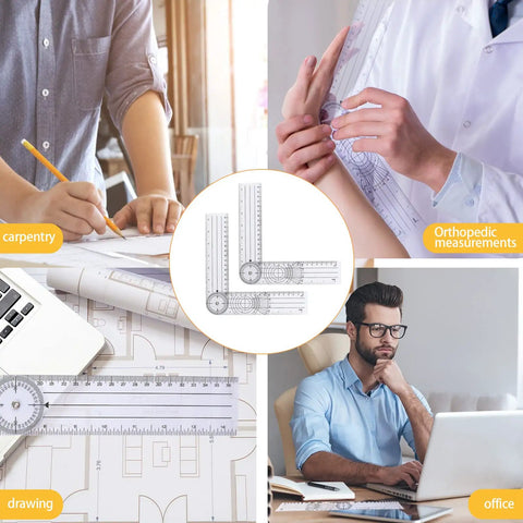 Straight Up Best Two Piece Clear Plastic Goniometer Set With Nifty Seven Inch Flexible Arms And Trustworthy Angle Finding Protractor Ruler For Homework And Man Cave Projects used in carpentry and drawing.
