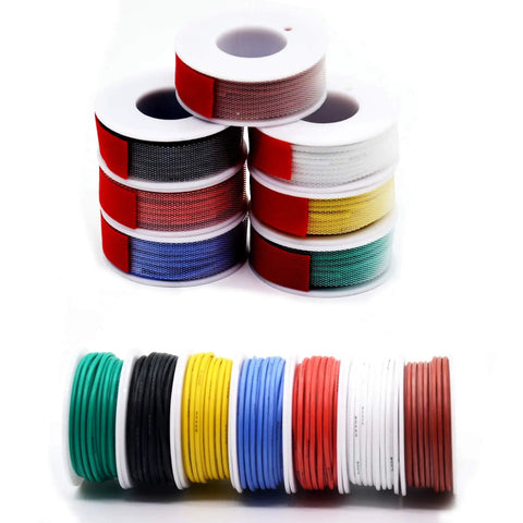 20 AWG Silicone Hookup Wire Kit With 7 Colorful Spools, Each 23 Feet Long, Stranded Tinned Copper, Soft Yet Durable For DIY Electronics
