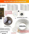 Lit 120 Led Rope Lights 40ft Plug In Outdoor String Light Set With 16 Color Changing Modes Waterproof IP68 details with cords