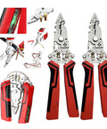 Close-up of 16 In 1 Wire Stripper Twister Pliers With Built In Voltage Tester showing open and folded design.