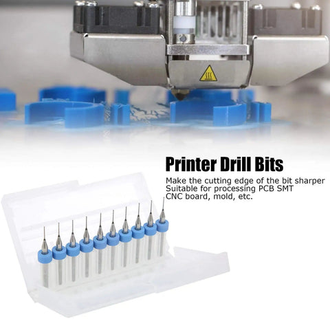 10 Piece Pro Grade Tungsten Carbide Micro Drill Bits Set For PCB SMT CNC Projects with open case displaying bits