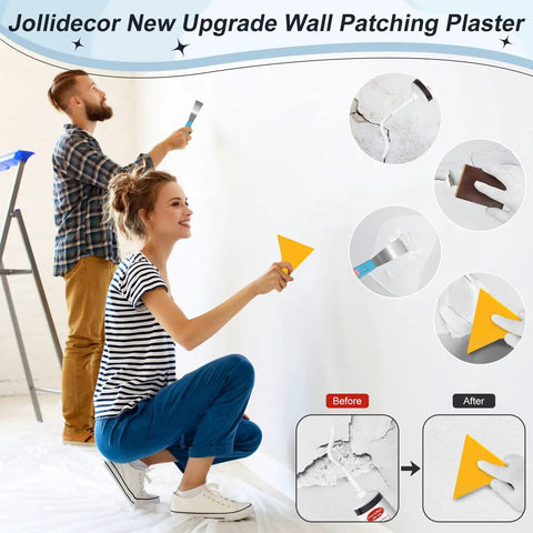2 Pack Drywall Repair Kit With Quick Dry Spackle For Patching Holes And Cracks, people using plaster and scrapers on wall