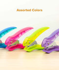 Assorted color lineup of EZ Squeeze Reduced Effort One Hole Punch For The Office With No Jam Technology Ergonomic Grip on table