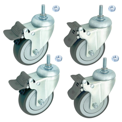 4 Inch Swivel Caster Wheels Heavy Duty With Nylon Brake Set Of 4 TPR Rubber Wheels For Hospital Lab Furniture And Restaurant Use