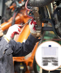 Technician using cotter pin stainless steel corrosion resistant finish assortment kit with multiple sizes for machinery repair.