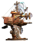 3D Wooden Spaceship Puzzle Kit For Adults, DIY Spacecraft Model Build with intricate gears and sails on display