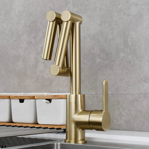 Brushed Gold Pot Filler Faucet 360 Degree Swivel Brass Folding Deck Mount Kitchen Sink Tap For Hot And Cold Water