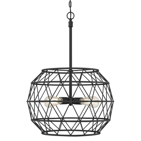 Sierra Dope Four Light Indoor Chandelier in matte black finish for dining room kitchen island or living space, with cage design, easy install.