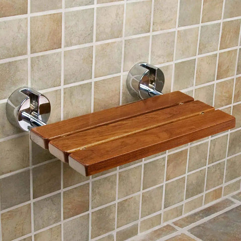 Heavy Duty 20 Inch Teak Wood Folding Shower Seat Wall Mounted Bench With Stainless Steel Frame And Chrome Hardware Fold Up Bath Stool