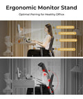 Two images comparing ergonomic and non-ergonomic monitor use with Electric Standing Desk With Drawers For Home Office 48 By 24 Inch Sit Stand Desk.