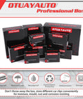 Packaging boxes labeled OTUAYAUTO with product feature icons for rustproof, moistureproof, and storage use.