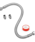 Beefy 20 Inch Air Compressor Jumper Hose With Quarter Inch Swivel End And Quick Snap Adapter For No Leak High Pressure Pneumatic Gear Up To 870 Psi Rating featuring a braided steel design and included adapters.