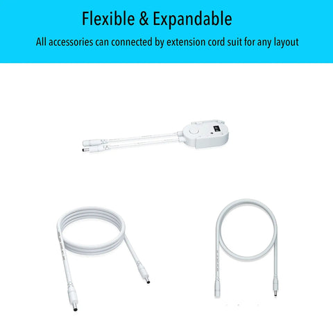 Flexible cables and connectors for Led Dimmable Under Cabinet Lighting Kit with Wave Activation shown.