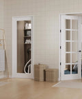 Room with 36 By 80 Inches Clear Glass Slab Interior Door With Six Lite Look For Living Room Pantry Laundry Closet Pre Finished Paintable Single Panel Door Prehung Pocket Bifold Barn Shaker Style Door Without Hardware.