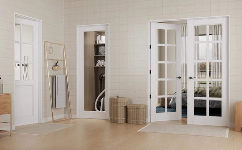 Room with 36 By 80 Inches Clear Glass Slab Interior Door With Six Lite Look For Living Room Pantry Laundry Closet Pre Finished Paintable Single Panel Door Prehung Pocket Bifold Barn Shaker Style Door Without Hardware.