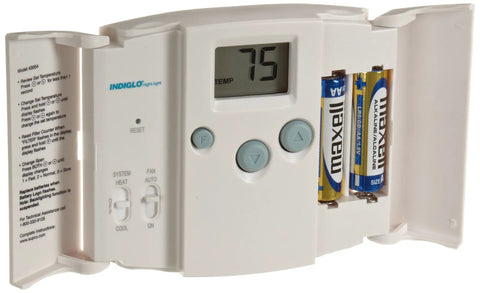 Digital Wall Thermostat With Blue Backlight No Brainer Setup No Programming Required Easy Read LCD open with battery compartment
