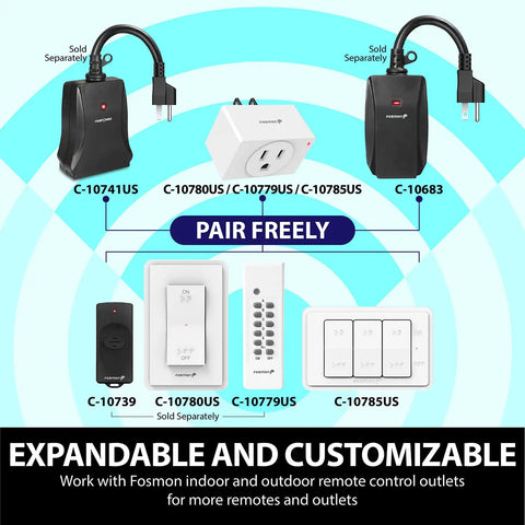 Various models of Outdoor Wireless Remote Control Outlet With Two Plugs, Battery Powered Remote, control indoor or outdoor lights