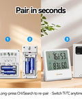 Wireless Indoor Outdoor Thermometer Hygrometer With Outdoor Sensor, No-Fuss Setup Digital Temperature And Humidity Monitor, 328ft Range, Backlit LCD Display, Perfect For Home, Living Room, Patio And Garage, Battery Included with open battery compartment and sensor.