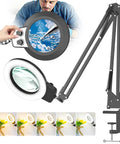 Ultra Long Magnifying Glass With Light And Clamp 35.5 Inch Reach Swing Arm Workbench Light Hands Free LED Magnifier Stand