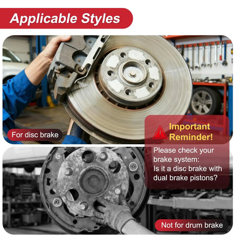 Brake disc installation reminder for Brake Caliper Compression Tool For 4 Piston Calipers, not suitable for drum brakes