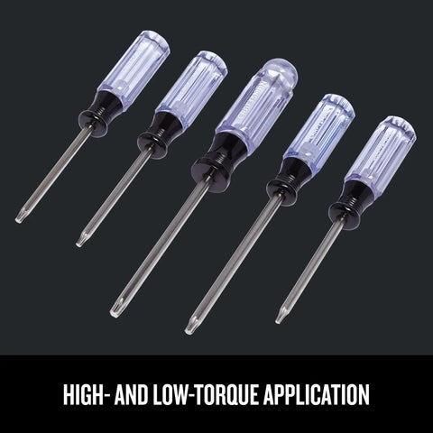 Torx Screwdriver Set With Acetate Handles 5 Piece Heat Treated Alloy Steel Tools Comfort Grip For High And Low Torque Satin Nickel Finish Built Like A Workhorse For Home And DIY Projects