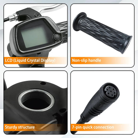 48V Throttle And LCD Speedometer Display For Electric Dirt Bike Without M Button, showing connectors and handle grips