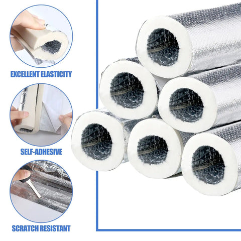 Six Pack Pipe Insulation Foam Tubes With Self Adhesive Wrap, Aluminum Foil Duct Shield, 15mm Thick By 1.3ft, foam tubes stacked