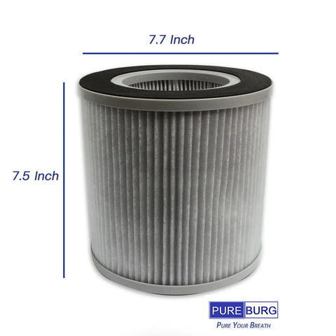Two Pack H13 HEPA Replacement Filters For MEGAWISE EPI235A Air Purifier With 3 Stage Filtration Activated Carbon, dimensions shown