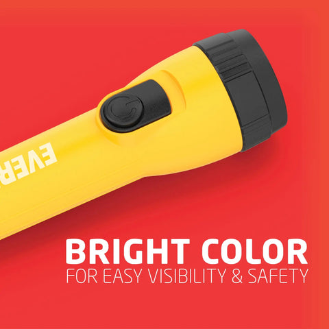 Close-up of yellow LED flashlight with black button, Eight Pack LED Flashlights With Batteries Included Long Runtime Up To 30 Hours