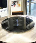 Heavy Duty 31 Inch Lazy Susan Turntable with Tempered Glass and Aluminum Base on Dining Table, Grey Rotating Serving Tray