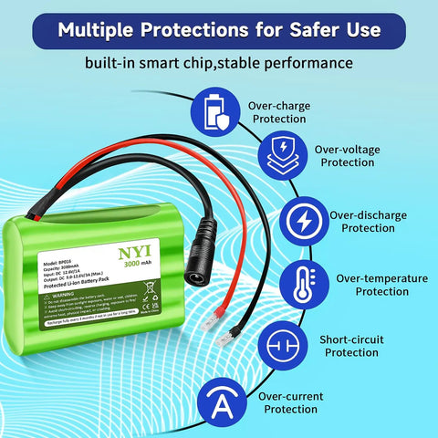 12V 3000mAh Li Ion Battery Pack With Charger And DC5521 Connector Compact 3Ah Power Source For Multiple Protections