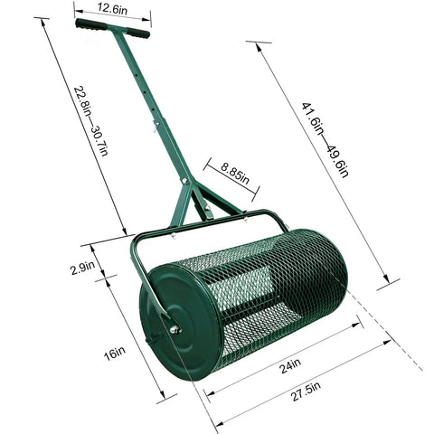All Purpose Lawn Spreader Roller With Upgrade T Handle Lightweight Durable 27 Inch Manure And Topsoil Spreader for lawns and gardens