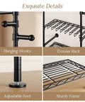 Detailed view of the Ultimate Wall Mounted Closet Organizer Game Changer with hooks, shelves, and sturdy feet.