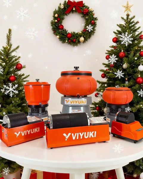 18 Lb Vibratory Tumbler Polishing Machine For Metal Parts 120V 60Hz Beefy Motor Delivers Smooth Finish display with festive decor