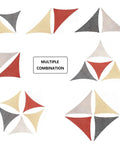 Multiple triangle sun shade sail combinations showing various color options and arrangements for different outdoor setups.