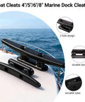 Nylon Boat Cleat 4 Pack 4 Inch Black Marine Cleats With Stainless Steel Screws mounted on boat dock
