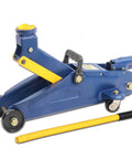 Beefy 2 Ton Trolley Jack For Cars and SUVs, heavy duty hydraulic floor jack with safety valve, blue steel, side view
