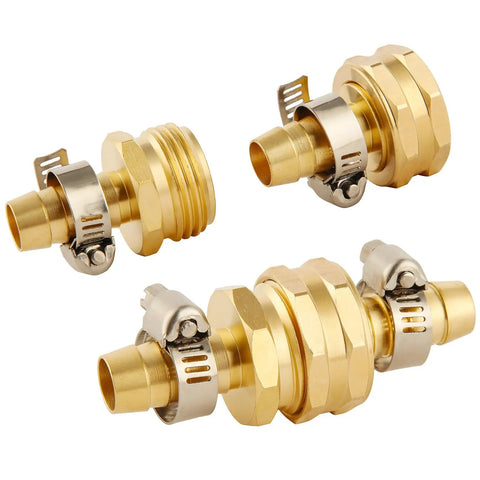 Brass Garden Hose Repair Kit 2 Pack With Clamps 1/2 Inch Barb To 3/4 Inch GHT Adapters, metal fittings for 1/2 inch hoses