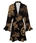 Cozy Women Long Sleeve Retro Industrial Gear Kimono Robe With Super Soft Polyester And Spandex Blend For Ultimate Loungewear Relaxation After Bath Or Sleep, featuring gear patterns.