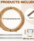 Heavy Duty Upholstery Stay Wire And Spring Repair Kit With 60 Feet Paper Wrapped Cord Plus 120 Solid Clips To Quick Fix Sagging Couches No Sweat, showing 60ft stay wire and clips.