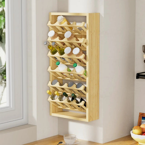 Wall Mounted 24 Can Spray Paint Holder, 6 Tier Wooden Aerosol Organizer Rack For Lubricants And Oils, in natural pine.