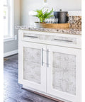 White Tin Tile Metallic Peel And Stick Wallpaper Easy Install DIY Friendly Repositionable And Removable No Mess Accent Wall Decor 20.5 Inch Wide By 16.5 Feet Long Covers About 28.2 Sq Ft on cabinet doors