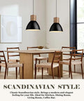 Industrial Pendant Light For Kitchen Island 8 Inch Solid Wood Hanging Lamp With Matte Black Metal Shade in dining room
