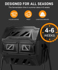 Heavy Duty 42 Gallon Dual Chamber Outdoor Compost Tumbler With Sliding Doors And Rotating Dual Batch System, front view