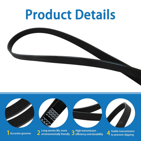 Washer Drive Belt Replaces WPW10388414 W10388414 8183269 W10116915 8182633 8181670 AP6020747 PS11754067 51.1 Inch Total Length 7 Ribs 6 Grooves black ribbed belt