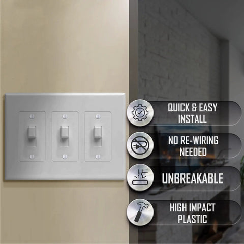 3 Gang Masque Decorator Cover Toggle White For Replacing Discolored Outlets And Painted Wall Plates NEMA Compatible Easy Install Durable Residential Wall Plate For Modern Home, white 3-gang toggle wall plate