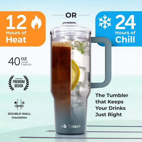 40 Oz Stainless Steel Tumbler With Handle And Straw For On The Go Hydration, Double Wall Vacuum Insulation Keeps Drinks Cold Or Hot Longer, Sweat Proof Easy Grip, BPA Free And Dishwasher Safe, Charcoal
