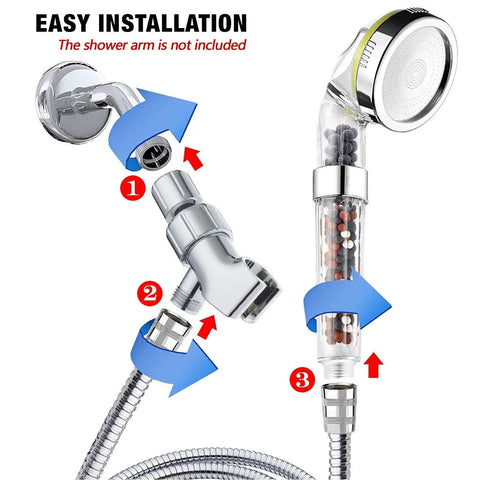 Vitamin C Filter Shower Head With Hose And Arm Bracket, High Pressure Water Saving Handheld Shower, Citrus Scent Filtration installation guide